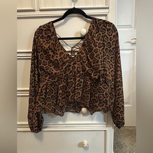 Leopard Print V-Neck Women's Top